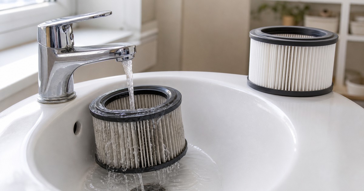 Промывка HEPA-фильтра пылесоса под струёй воды