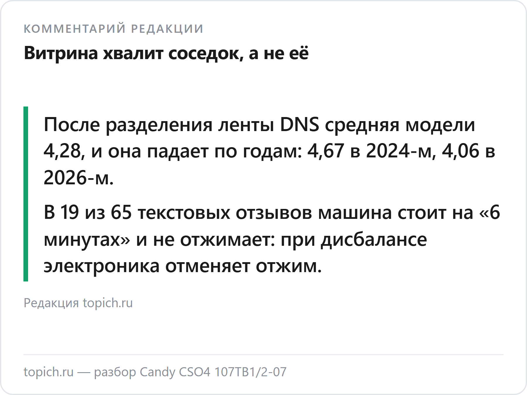 Комментарий редакции topich.ru: у Candy CSO4 107TB1 витринная оценка посчитана по чужим машинам, а своя ниже